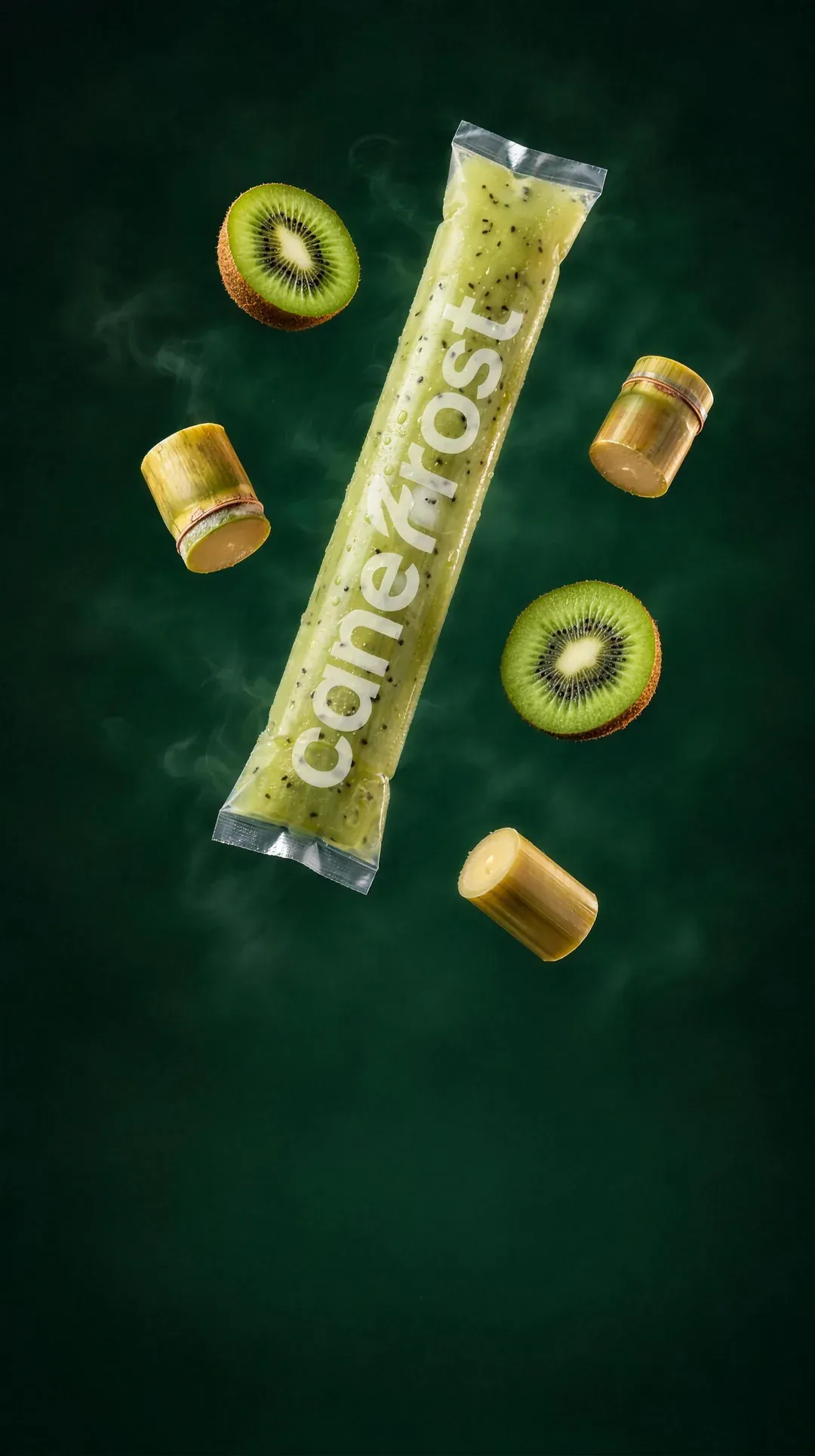 Kiwi cane pop pouch with kiwi slices and cane cubes